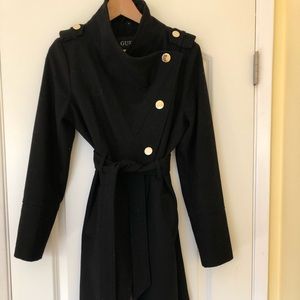GUESS asymmetrical belted wool blend coat
